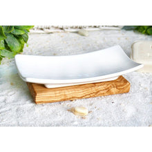 Charger l'image dans la galerie, Porte-savon en porcelaine sur socle en bois d'olivier